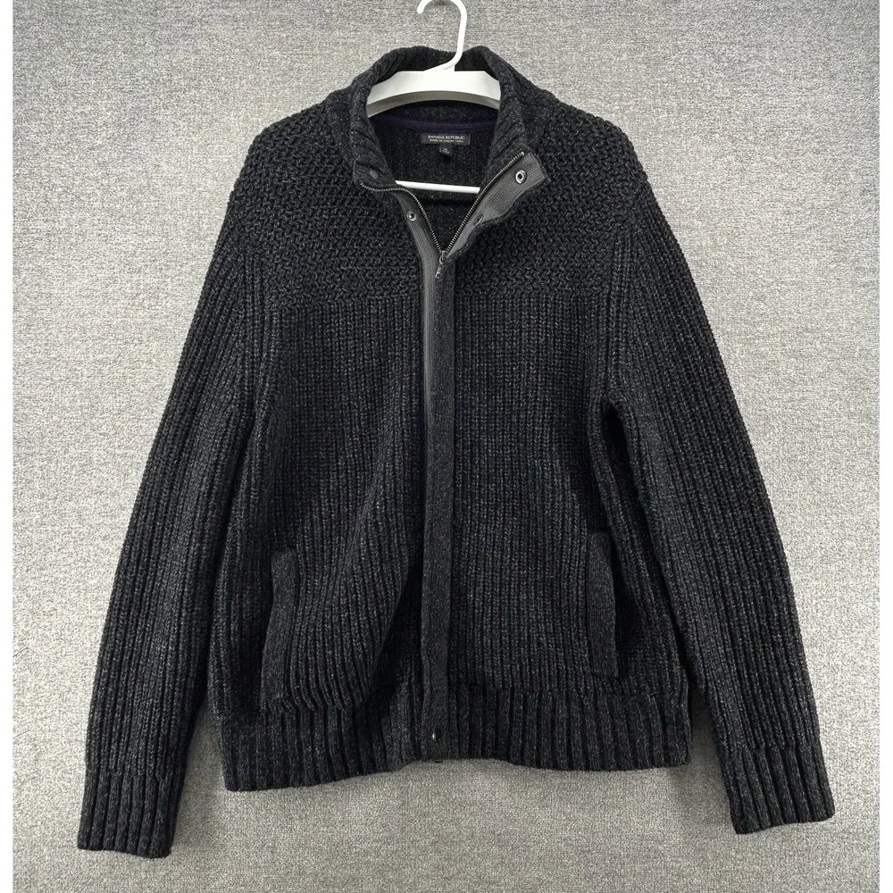 Banana Republic Cardigan Sweater Men Size XL Black Italian Merino Wool Full Zip